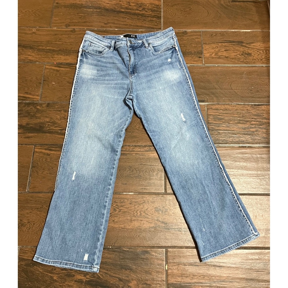 KUT from the Kloth Catherine Boyfriend Distressed Side Stripe Jeans Lght Wash 12